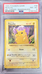 Pikachu Yellow Cheeks Shadowless #58 Base Set - 1999 Pokemon - PSA 8