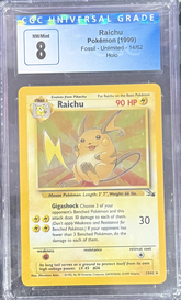 Raichu 14/62 Fossil Unlimited Holo - Pokemon (1999) - CGC 8