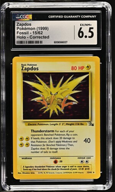 Zapdos Holo 15/62 - Fossil - 1999 Pokémon - CGC 6.5