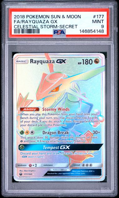 FA/Rayquaza GX - 177/168 - 2018 Pokemon Sun & Moon Celestial Storm - PSA 9