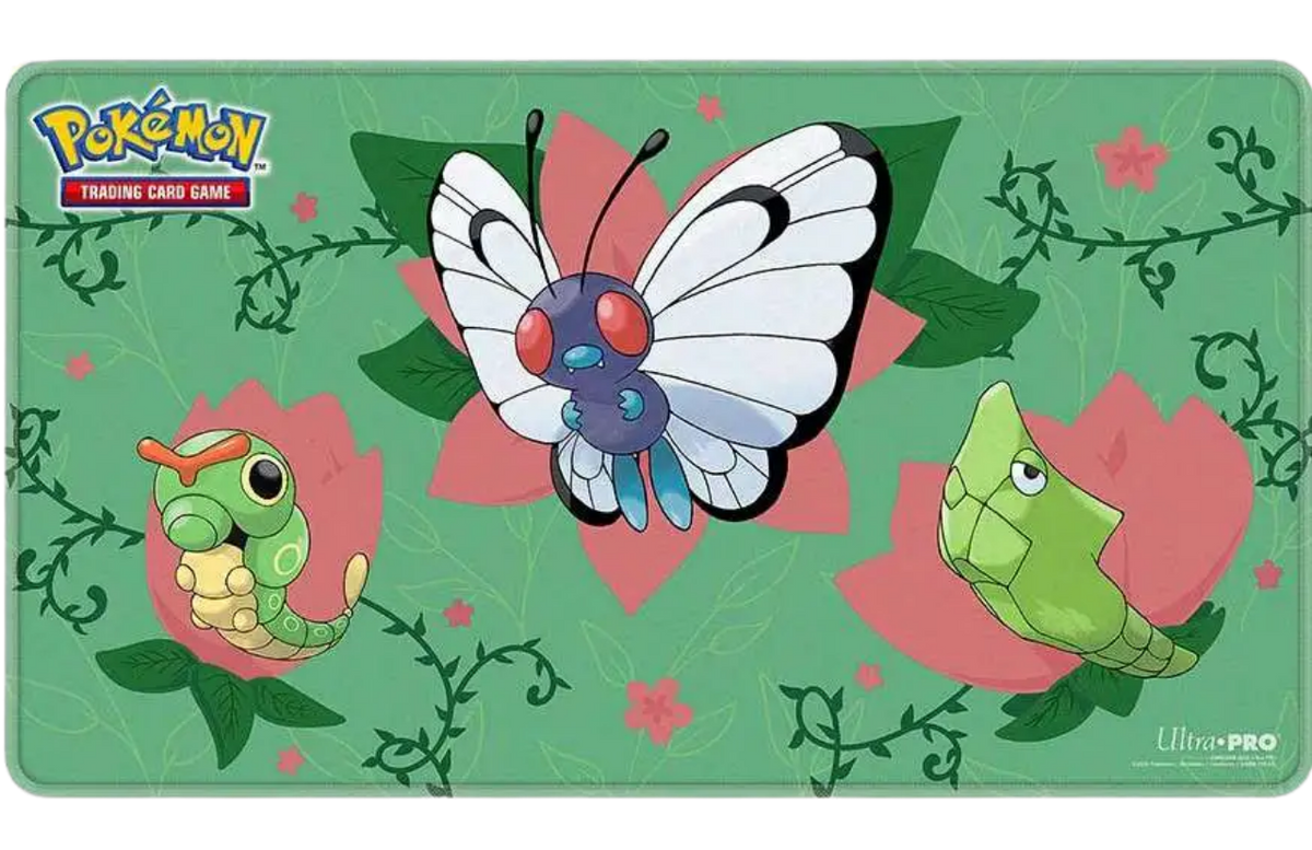 Caterpie Evolutions Stitched Playmat for the Pokemon Trading Card Game